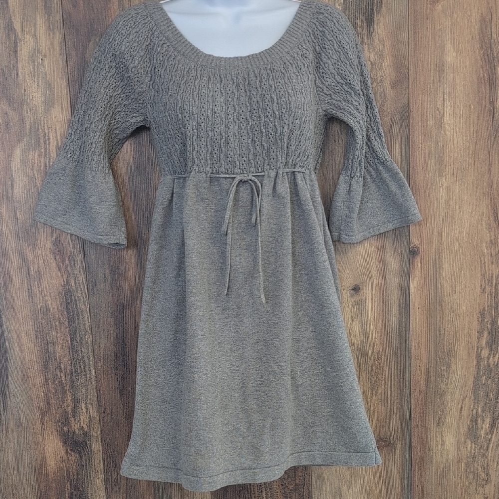 Elle Gray Cable Knit Sweater Off Shoulder Dress S